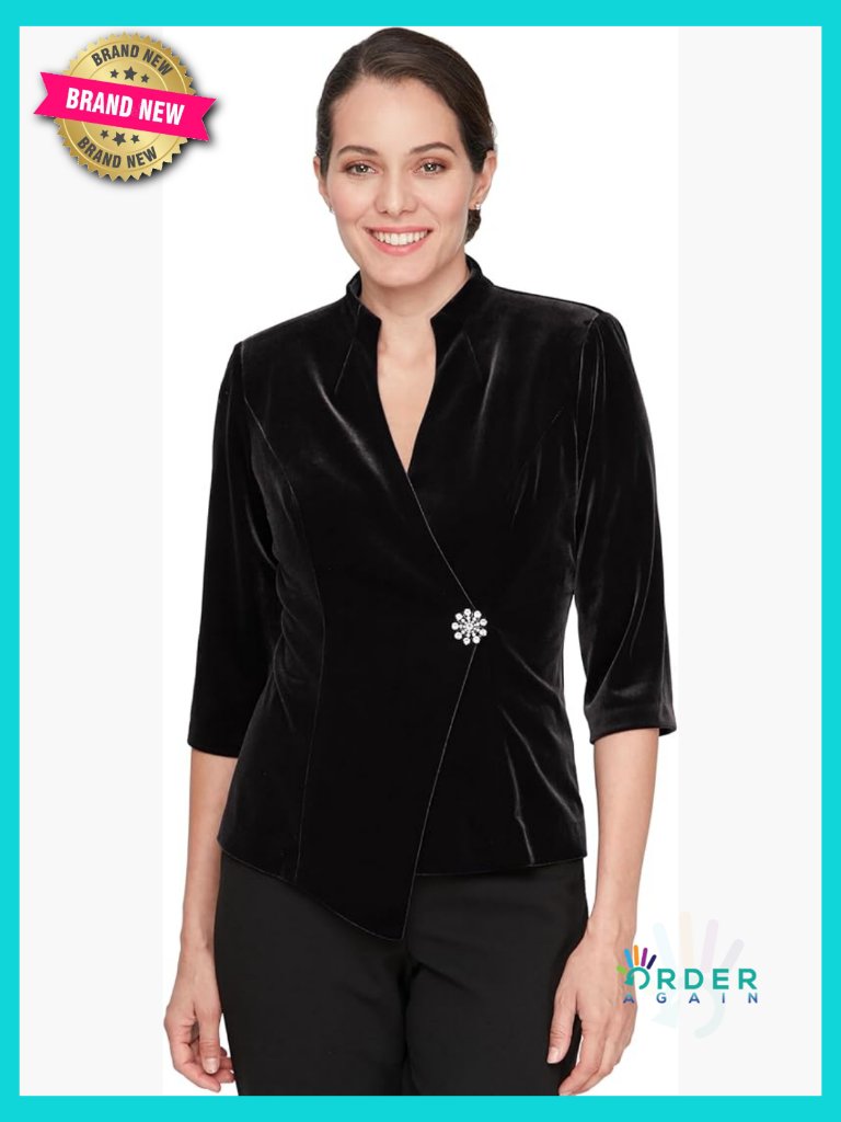 Velvet Asymmetric Blouse Elegant Formal Party Wear Embellished Closure